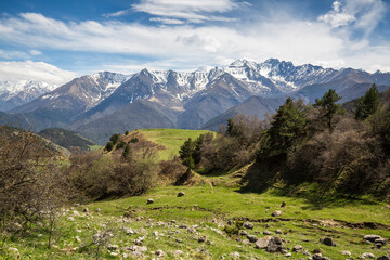 Panoramic view of the Caucasus mountains