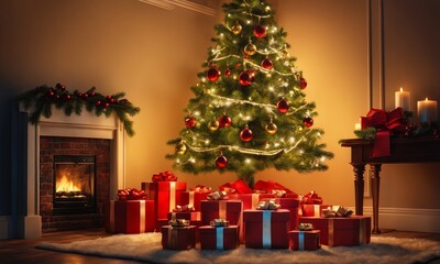 Fototapeta na wymiar christmas tree with gifts Generative AI