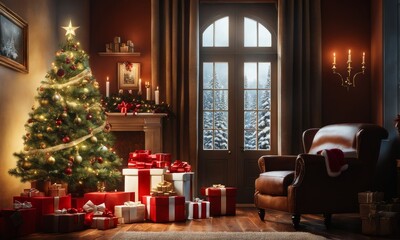 Fototapeta na wymiar christmas tree with gifts Generative AI