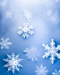 Kartka świąteczna, niebieskie tło zimowe ze śniegiem, z miejscem na tekst - obrazy, fototapety, plakaty