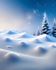 Kartka świąteczna, niebieskie tło zimowe ze śniegiem, z miejscem na tekst - obrazy, fototapety, plakaty
