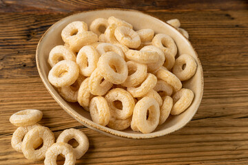Cereal Rings Isolated, Breakfast Rice Loops, Corn Cereals Snack