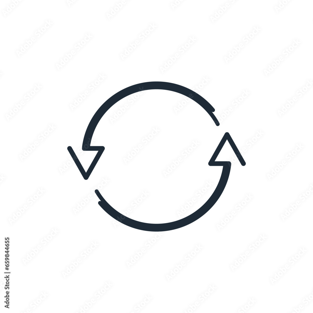 Poster arrows cyclic rotation two arrows recycling recurrence renewal line symbols. vector linear icon isol