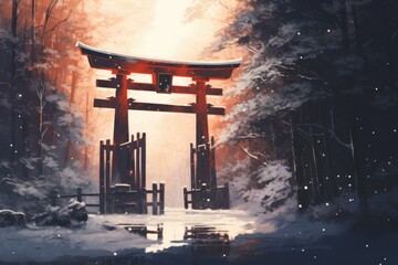 Torii gate, japanese torii gate, Torii Forest Background, Concept Art, generative ai
