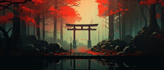 Torii gate, japanese torii gate, Torii Forest Background, Concept Art, generative ai - obrazy, fototapety, plakaty