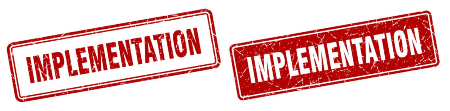 implementation stamp set. implementation square grunge sign