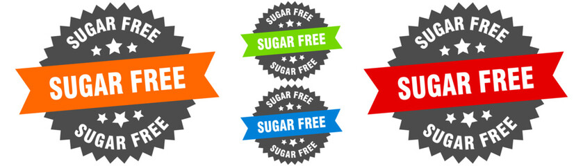 sugar free sign. round ribbon label set. Seal