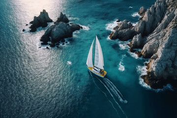 Fototapeta premium The aerial sailing adventure promises a stunning sea view that will leave you in awe.