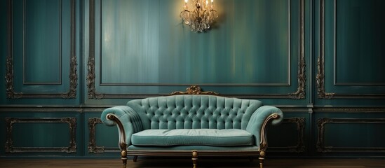 Elegant vintage style armchair in a green room - obrazy, fototapety, plakaty