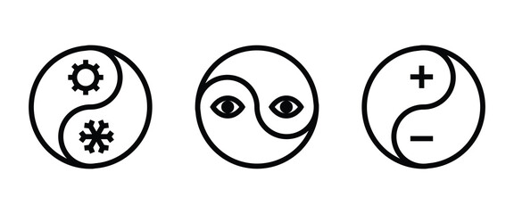 yin yang icon. In Yang Concept of dualism line icons set, Zen symbol editable stroke isolated on white background, linear vector outline illustration, symbol logo design style