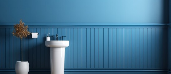 ed small guest toilet with blue walls traditional style - obrazy, fototapety, plakaty