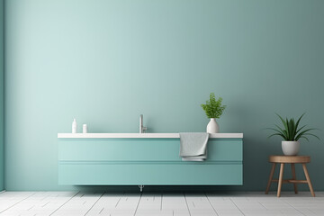 blue modern bathroom interior with bathtub