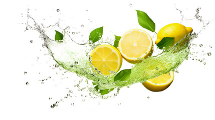 Fresh Lemonade Splashing on lemon fruit isolated on transparent background PNG - obrazy, fototapety, plakaty