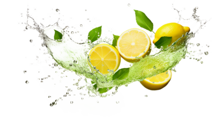Fresh Lemonade Splashing on lemon fruit isolated on transparent background PNG