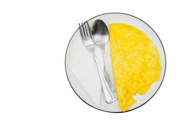 Scrambled eggs on plate over white background