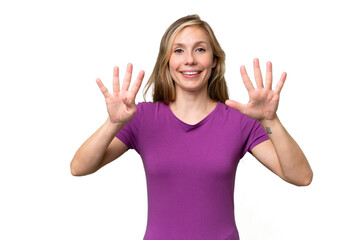 Young blonde woman over isolated background counting nine with fingers