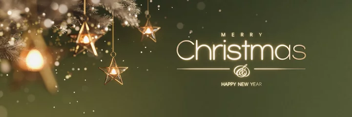 Fotobehang Christmas banner with text on green background. 3D Rendering, 3D Illustration © hd3dsh