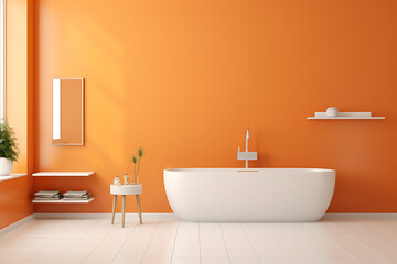 Fototapeta na wymiar orange bathroom interior with bathtub
