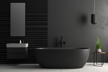 Fototapeta na wymiar black modern bathroom interior with bathtub