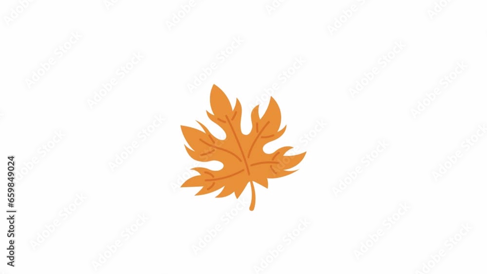Poster autumnal maple leaf floating in air 2d object animation. hello september. november flat cartoon 4k v