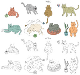 Obraz premium Hand drawn doodle cats isolated on white set. Hand drawn cute illustration for kids collection.