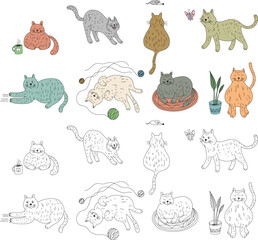 Obraz premium Hand drawn doodle cats isolated on white set. Hand drawn cute illustration for kids collection.