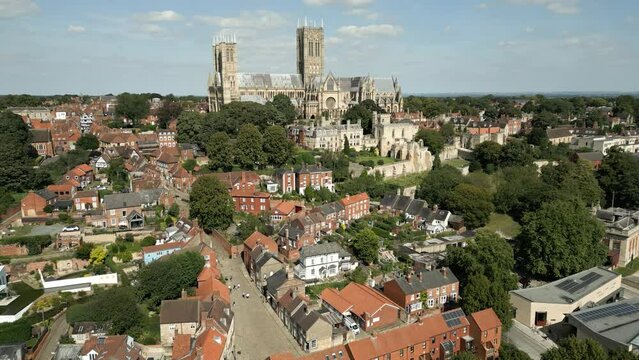 Lincoln Cathedral Town Steep Hill Bishops Palace Historic Buildings Aerial View