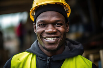 Picture of man wearing hard hat and yellow vest. This image can be used to depict construction, safety, or industrial work.