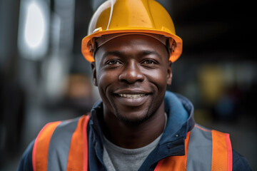 Man wearing hard hat and orange vest. Suitable for construction or industrial themes.