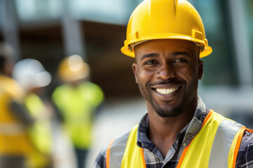 Picture of man wearing hard hat and vest. This image can be used to represent construction, safety, or work-related concepts.