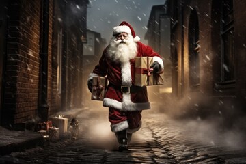 Santa Claus walking down the street
