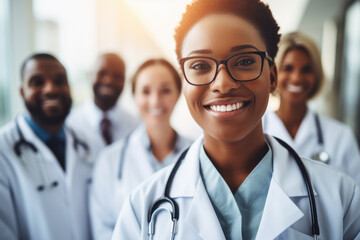 Group of doctors standing next to each other. This image can be used to represent teamwork, collaboration, or medical team in hospital or clinic setting. - obrazy, fototapety, plakaty