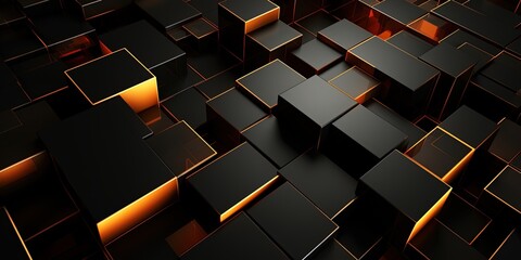 Abstract background design of black and orange panels forming geometric pattern