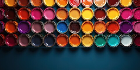 Banner of colorful paint cans or tins for home decoration