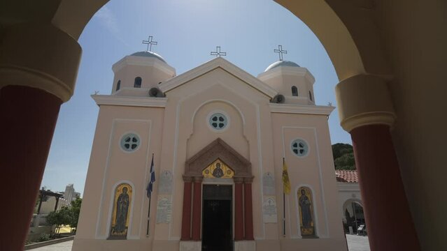 Church of Agia Paraskevi from arch doorway, Kos Town, Kos, Dodecanese, Greek Islands