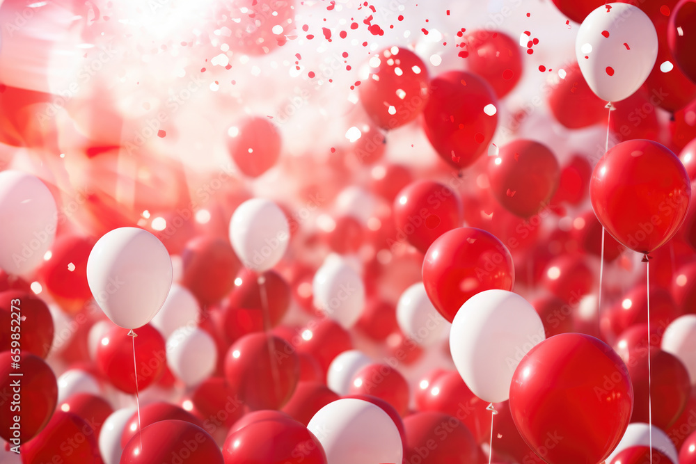 Aufkleber vibrant image capturing bunch of red and white balloons floating in air. perfect for adding cheerful