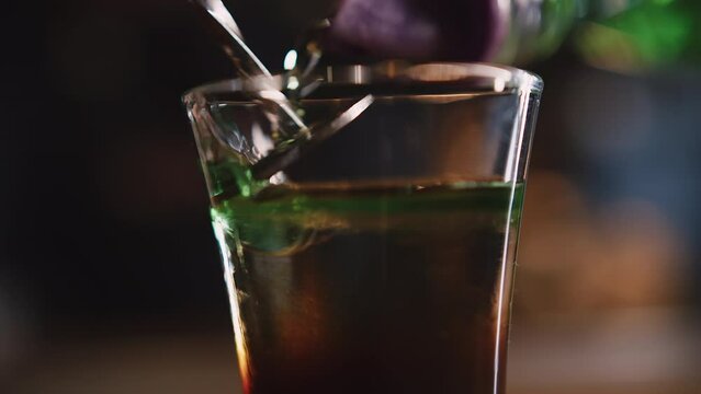 Cooking an alcoholic shot close up