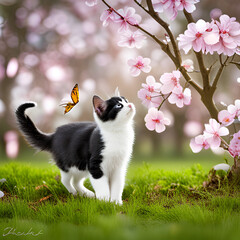 cherry blossoms and cats