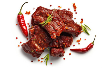 Pile of meat sitting on top of white plate. Suitable for various culinary and food-related concepts.