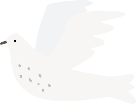 Flying white dove, pigeon illustration. Hand drawn bird isolated on background. Symbol of peace, love. Religious sign. Flat vector icon 