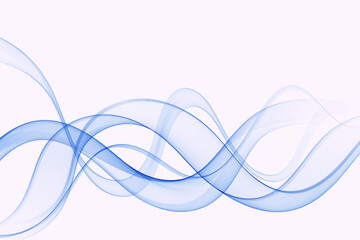 Abstract wavy blue smoky wave flow on white background.