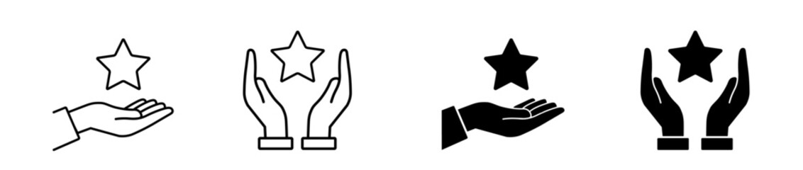 Hand holding a star icon set. Rating star or give feedback symbol. Vector illustration	
