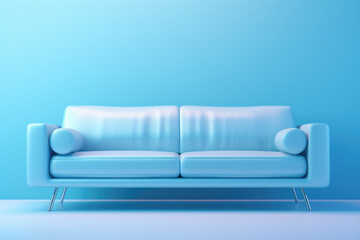 Fototapeta premium Blue couch placed against blue wall. This versatile image can be used to showcase interior design, home decor, or furniture concepts.