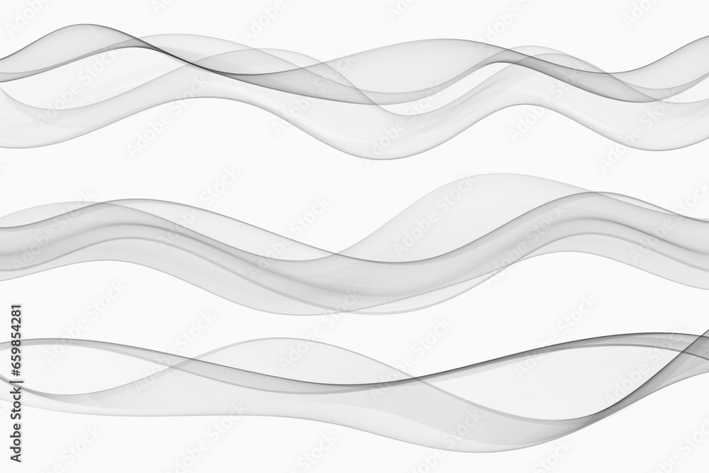 Aufkleber futuristic collection of smooth gray wavy lines of soft smoke. abstract transparent wave flow.