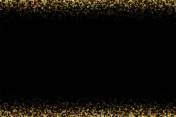 Black background with gold sparkles. Festive background for holiday design decoration.