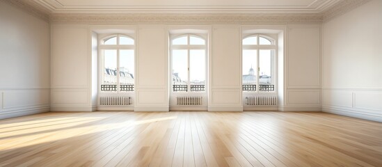 Obraz premium Empty apartment with parquet floor and windows