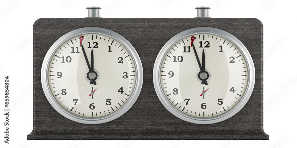 Poster analog chess clock, front view. 3d rendering isolated on transparent background