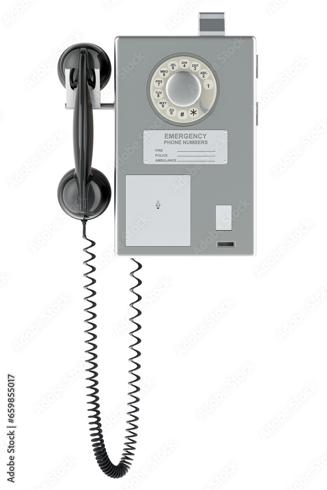 Poster payphone, coin operated public telephone. 3d rendering isolated on transparent background