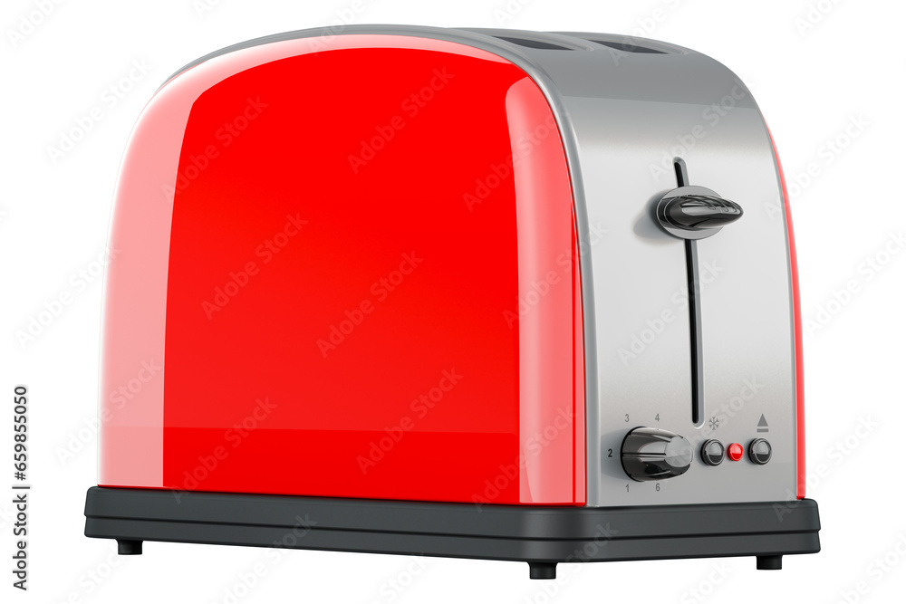 Poster red toaster, closeup. 3d rendering isolated on transparent background