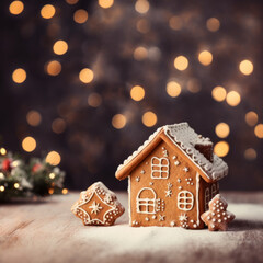 Christmas background with gingerbread houses banner